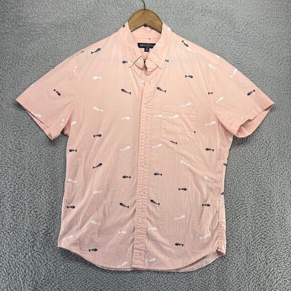 J Crew Shirt Men's medium Pink Flex Fishbone Graphic All over Casual Mercantile - Picture 2 of 14